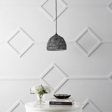Campana 20" Bohemian Modern Woven Rattan/Iron LED Pendant